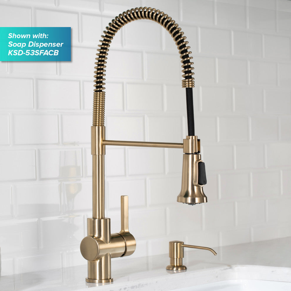 Britt Commercial Style 3-Function Pull-Down 1-Handle 1-Hole Kitchen Faucet, Spot Free Antique Champagne Bronze W/ Soap Dispenser