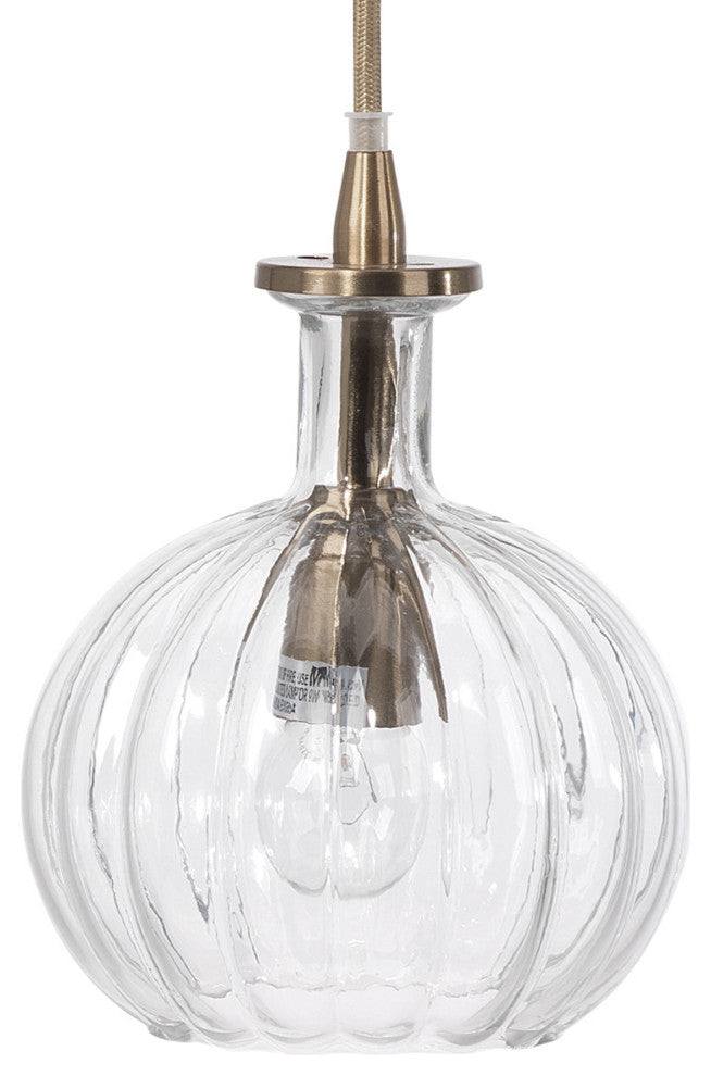 Sophia Carafe Pendant in Clear Glass with Brass Hardware