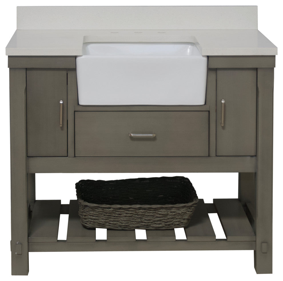 Charlotte 42" Bathroom Vanity, Weathered Gray, Quartz