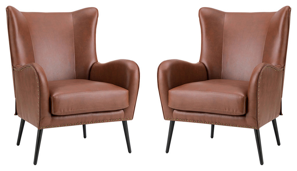 39" Comfy Living Room Armchair With Special Arms, Set of 2, Brown