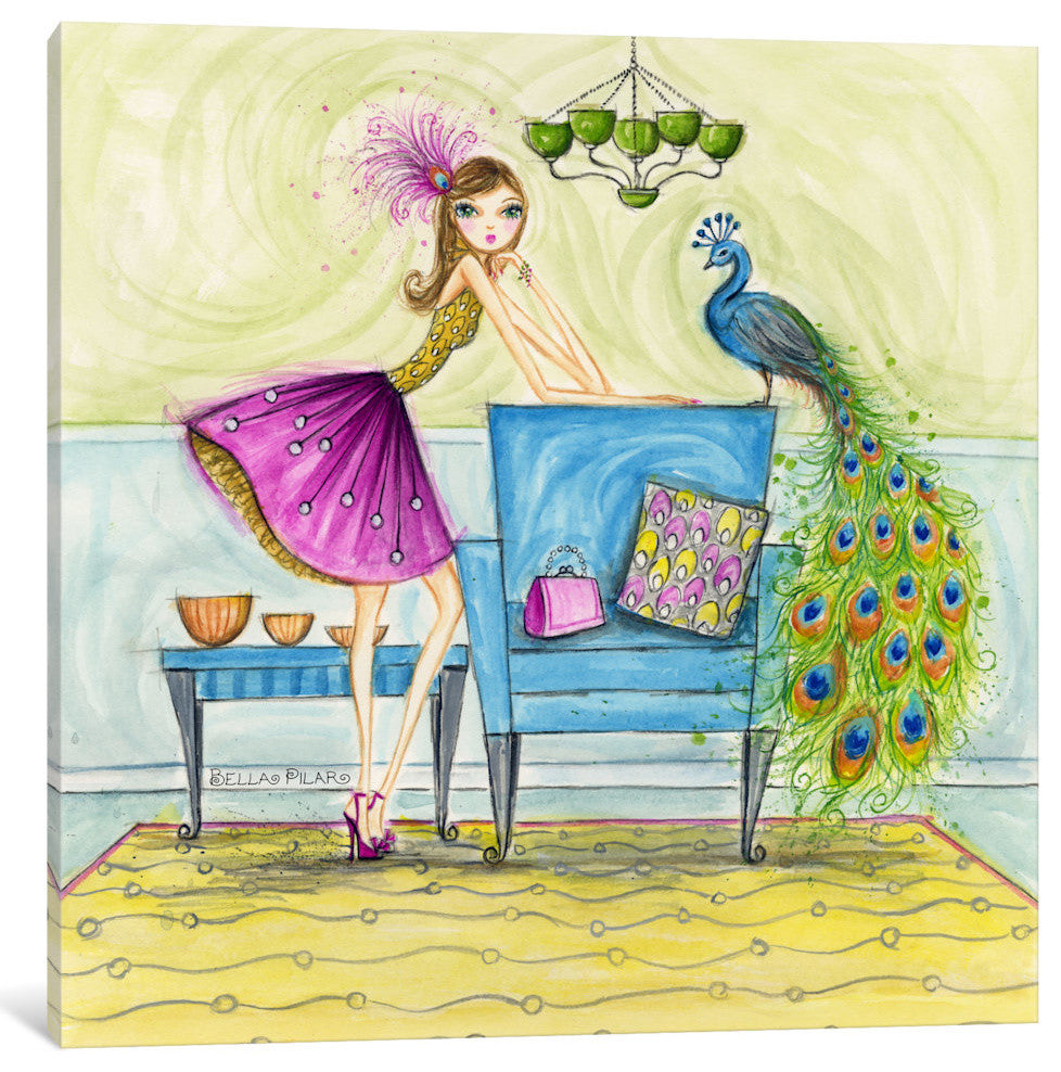 "Penny And Peacock" Canvas Art Print By Bella Pilar, 37x1.5x37