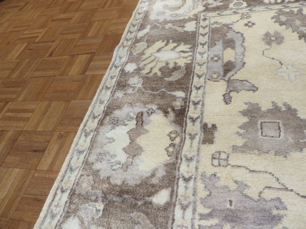 Hand Knotted Beige and Brown Bamboo Silk Oriental Rug, 8x10