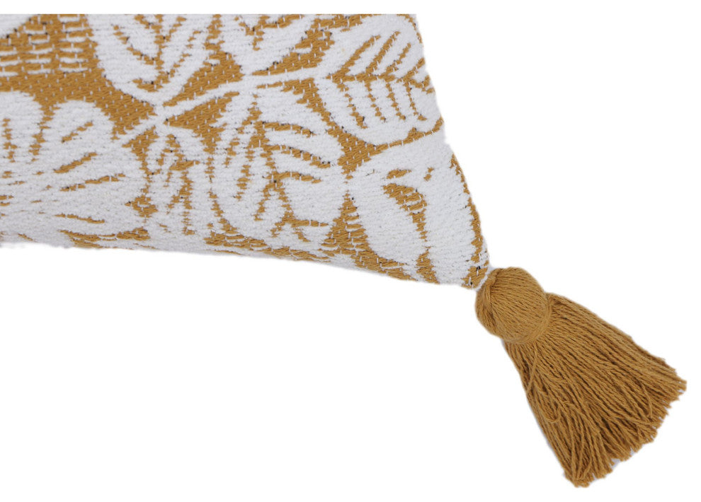 Mustard Machine Woven with Tassels Rubus Throw Pillow, 20" x 20"