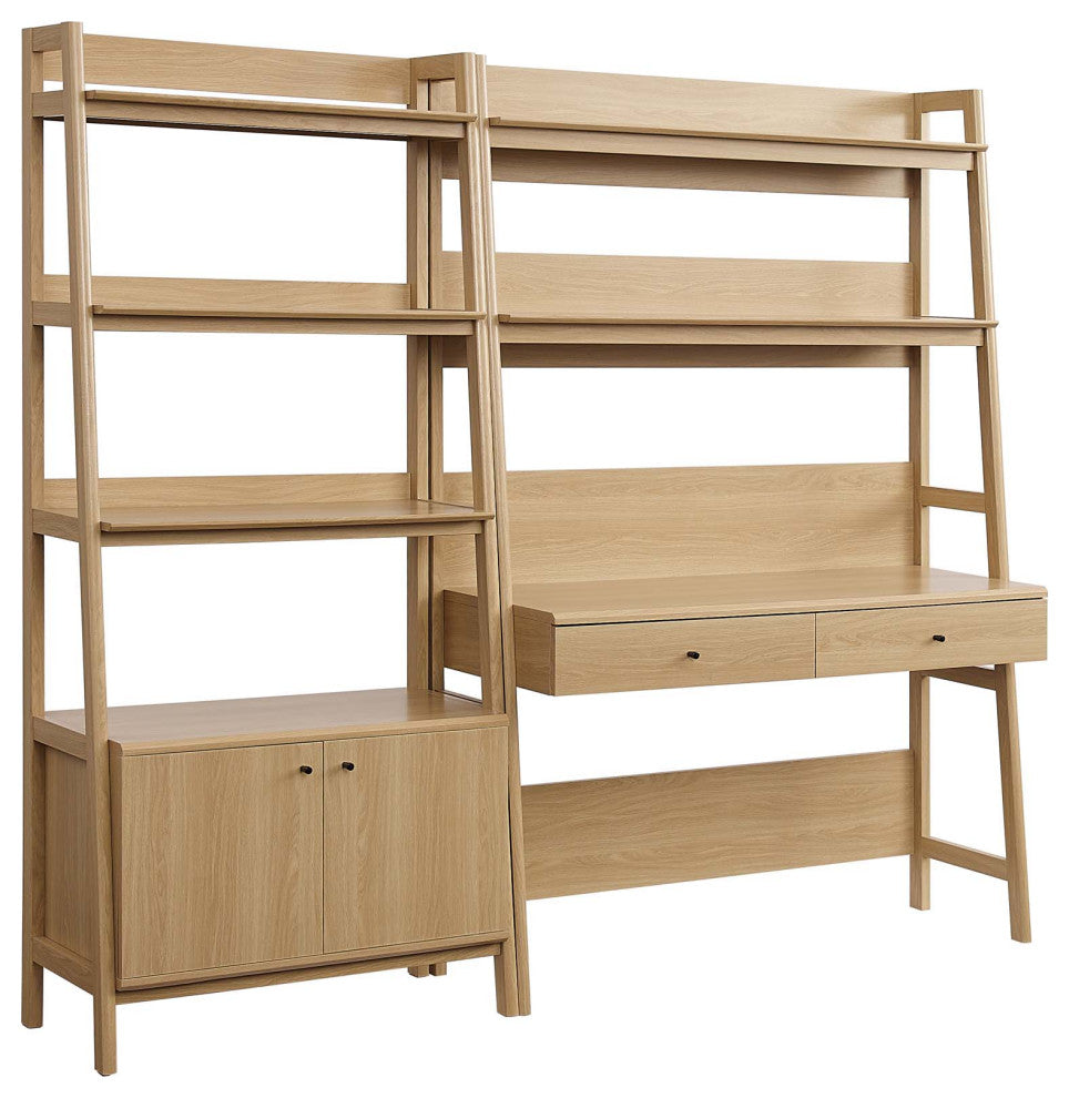 Bixby 2-Piece Wood Office Desk and Bookshelf, Oak