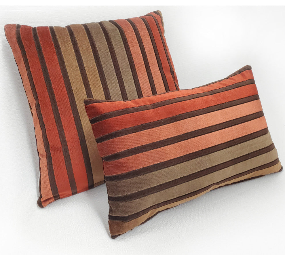 Canyon Stripes Velvet Throw Pillow 12x20
