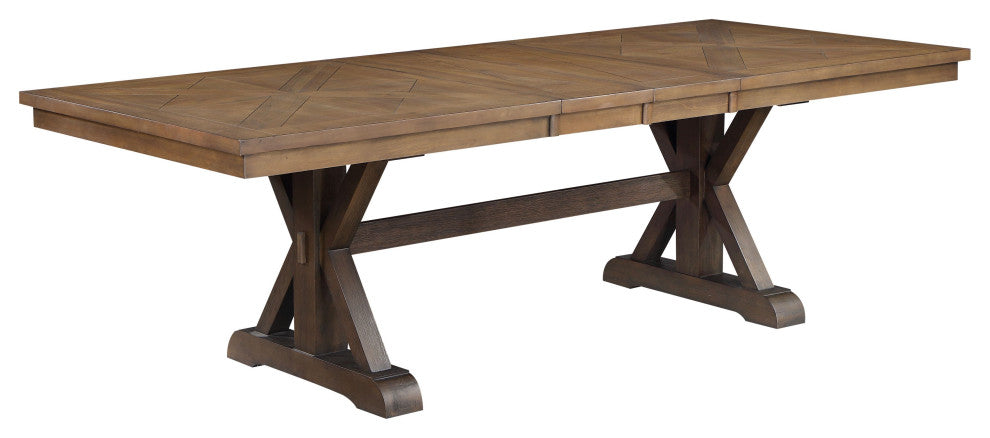 ACME Pascaline Dining Table, Gray Fabric, Rustic Brown and Oak Finish