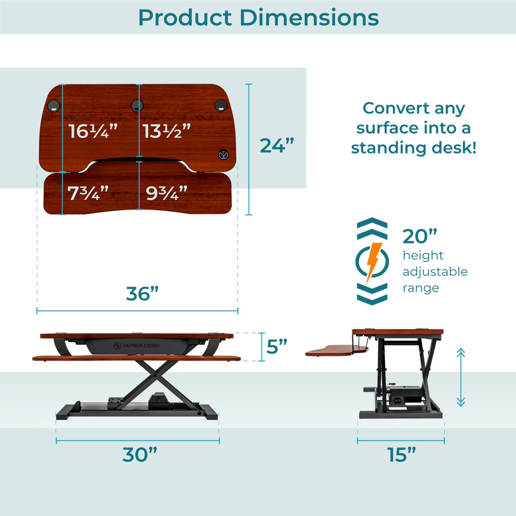 VersaDeskÂ® PowerProÂ® Electric Height Adjustable Standing Desk Converter, Cherry, 48''