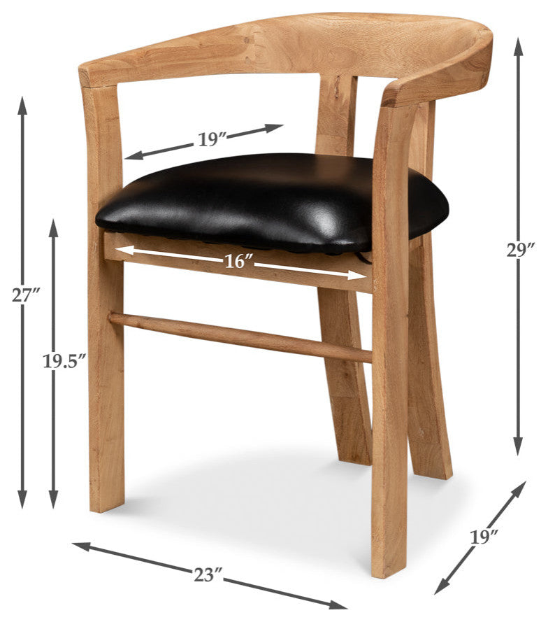 Rift Dining Chairs Set of 2 Black Leather Seat Curved Back