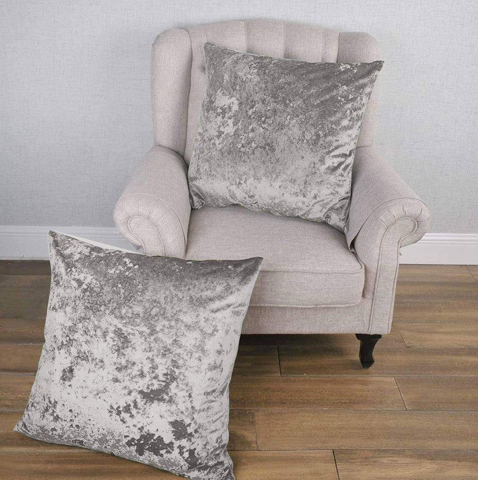 Crushed Velvet Pillow Cover 2 Piece Set, Silver, 26" X 26"