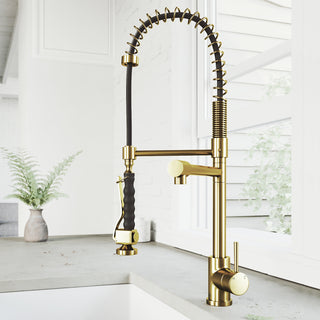 VIGO Zurich 27" H Single Handle Pull-Down Sprayer Kitchen Faucet, Matte Brushed Gold, Without Extras