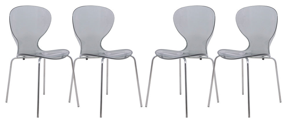 Stackable Plastic Dining Chair with Chrome Legs for Indoor and Outdoor Set of 4, Black