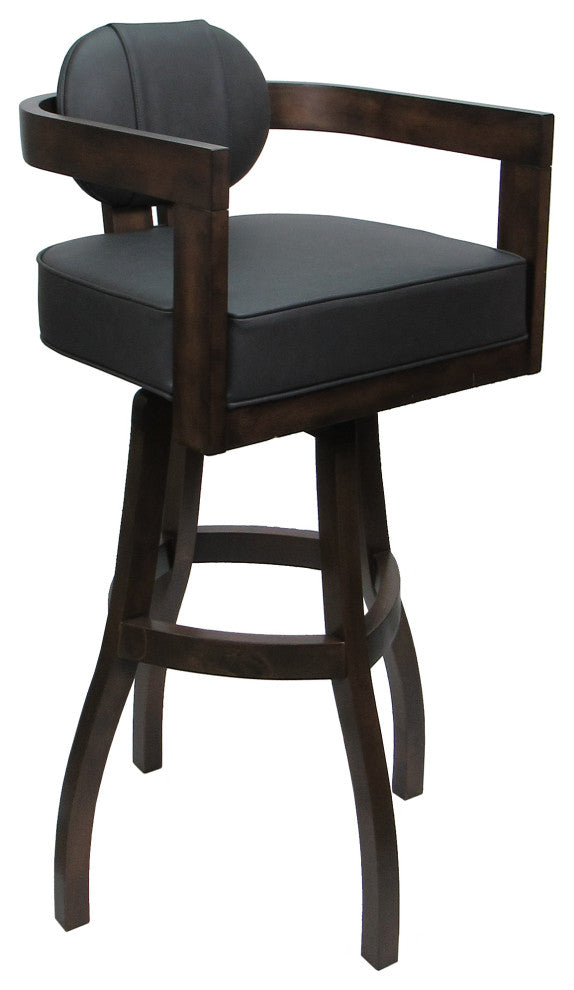 Swivel Wood Bar Stool Kadir Plus on S-Base, Gray Vinyl - Dark Walnut, 34"