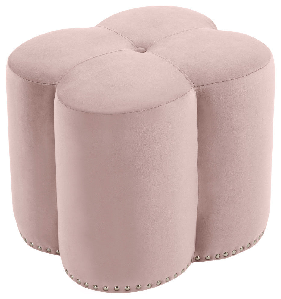 Clover Velvet Upholstered Ottoman, Pink, 19" W x 17" D