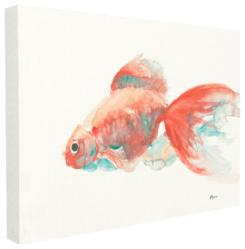 Goldfish Red Green Animal Painting, 30"x40", Canvas Art
