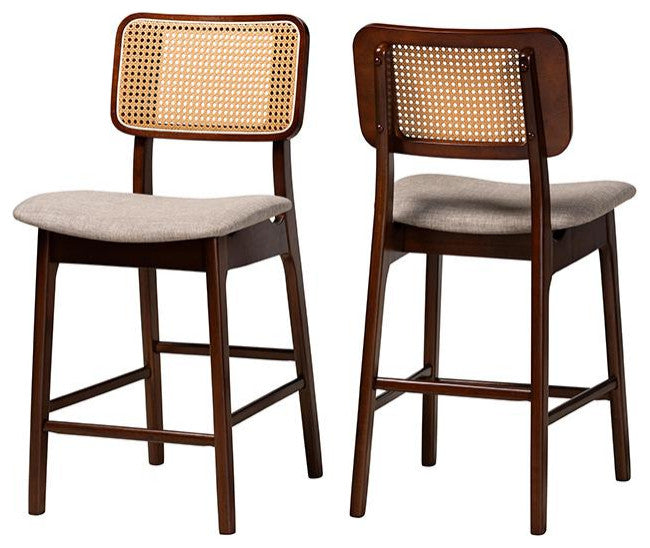 Grey Fabric and Walnut Brown Finished Wood 2-Piece Counter Stool Set