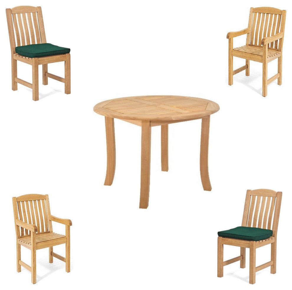 5-Piece Outdoor Patio Teak Dining Set: 48" Round Table, 4 Devon Chairs