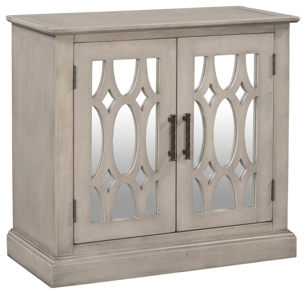 Wood Double Decorative Mirror Door Accent Cabinet, Grey, 30" X 14"