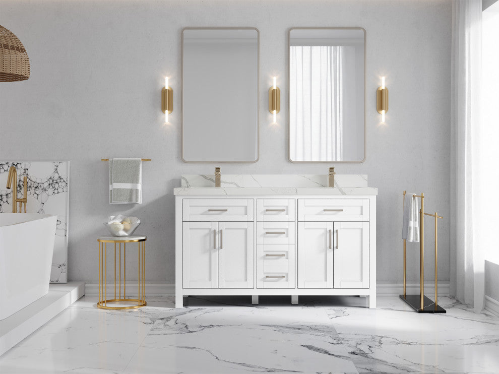 Cambridge 60 Double Bathroom Vanity in White 2" Calacatta Laza
