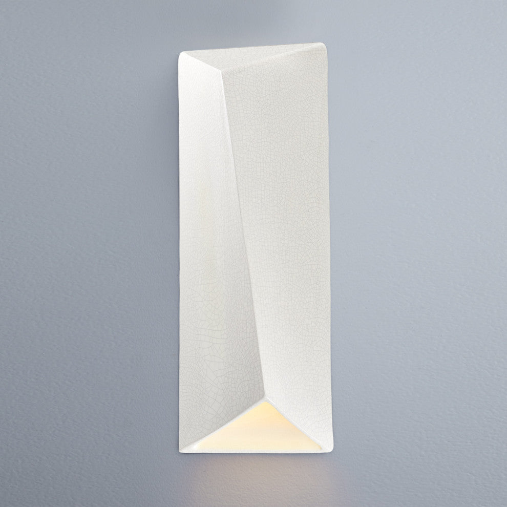Ambiance Outdoor LED Diagonal Rectangle Wall Sconce, Closed Top, White Crackle
