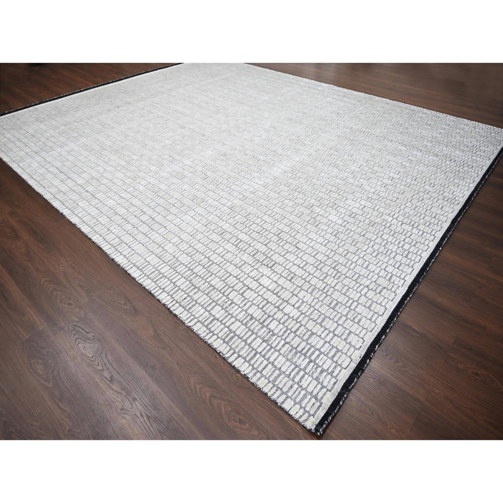 Ivory Wool and Silk Hand Loomed Modern Oversized Oriental Rug 12'2"x14'11"