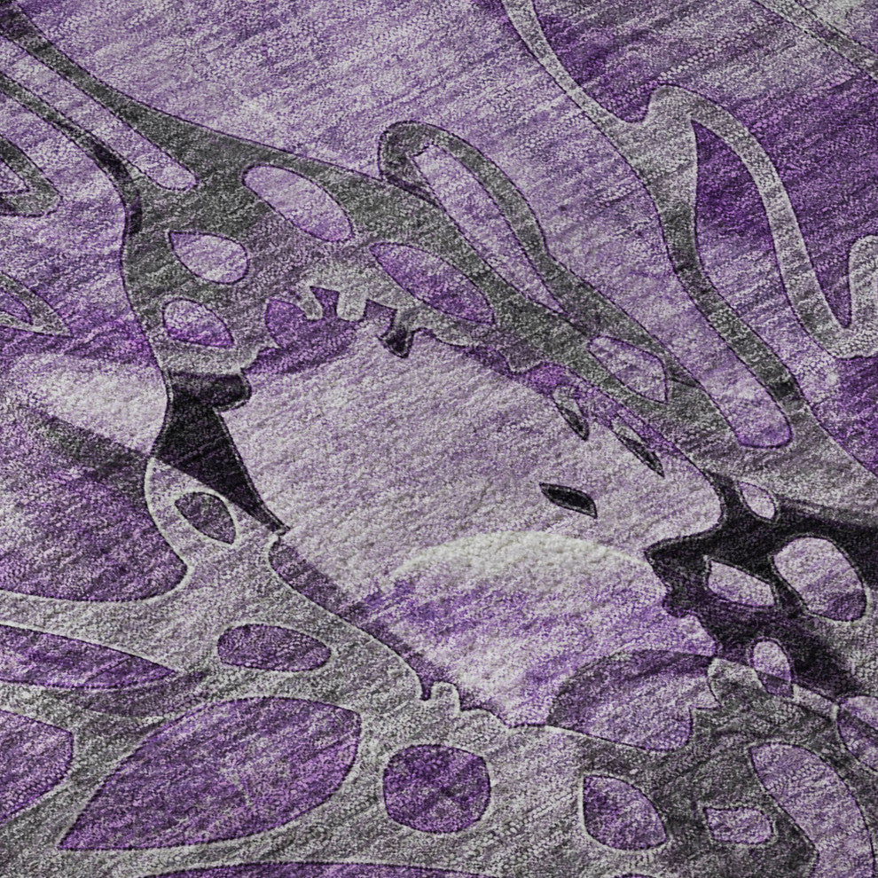 Premium Machine Washable Mayfield AMF558 Purple 8' x 8' Round Rug