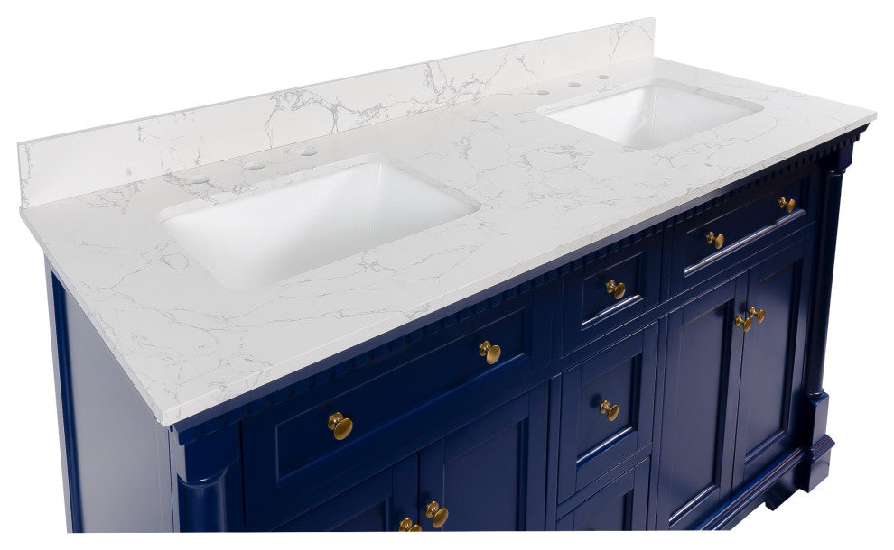 Sydney 60" Bathroom Vanity, Royal Blue, Engineered Marble, Double Sink