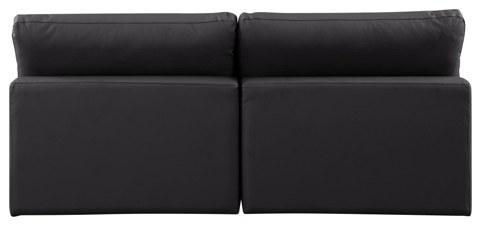 Comfy Upholstered Modular Sofa, Black, 2-Piece: 2 Armless Chair, Vegan Leather