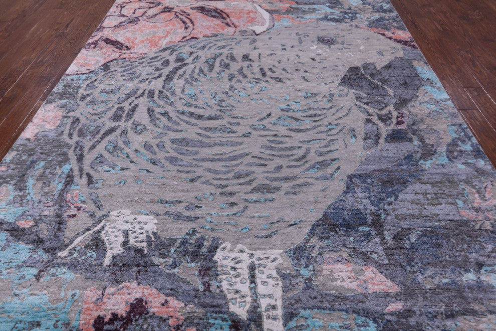 9' 0" X 12' 2" Modern Parrot Design Handmade Wool & Silk Rug - Q15553