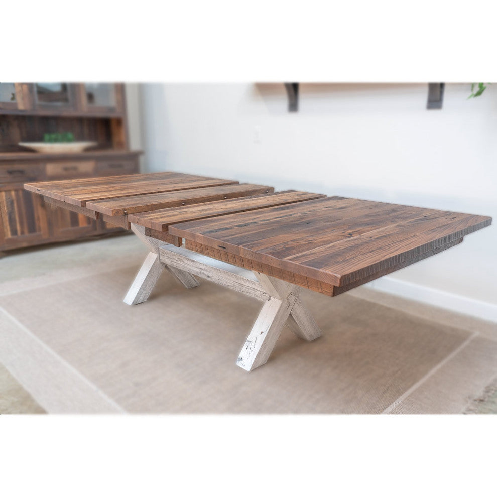 Foster Farmhouse Dining Table, Barnwood, Natural, 42x66, 4 Middle Leaves