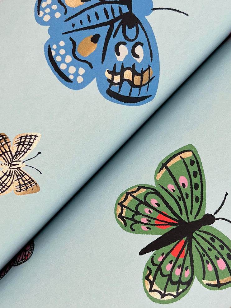 Butterfly House Light Blue Wallpaper