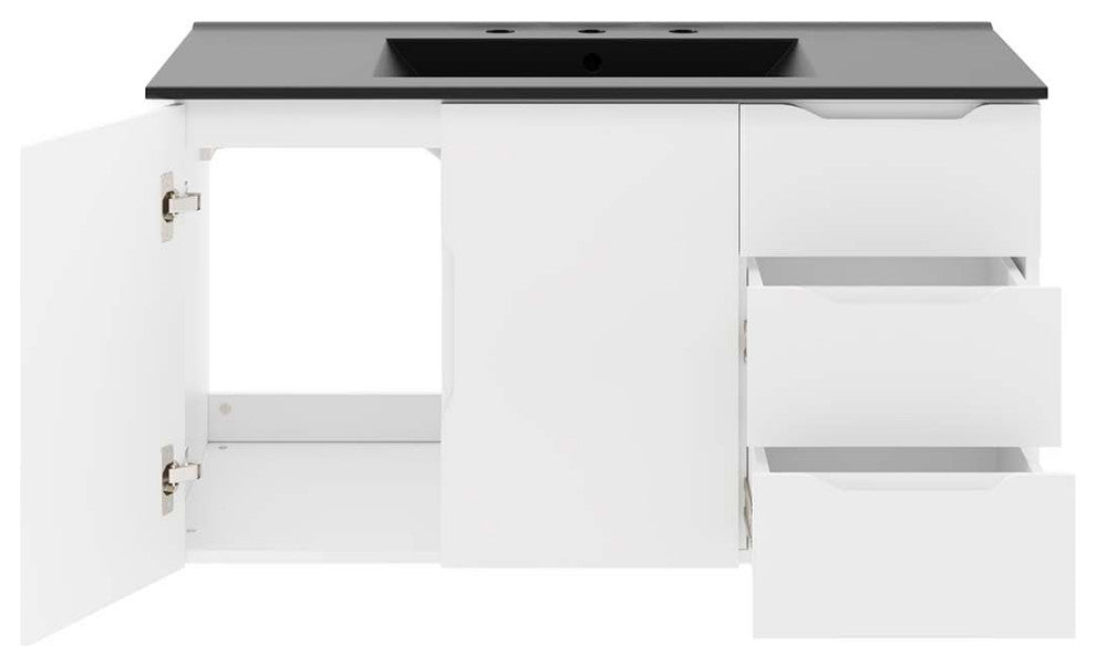 Sink Vanity Cabinet, Black White, Ceramic, Melamine, Modern, Hotel Bathroom