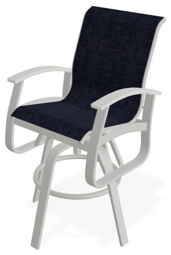 Belle Isle Sling Bar Height Outdoor Swivel Armchair, Moments Navy/Snow
