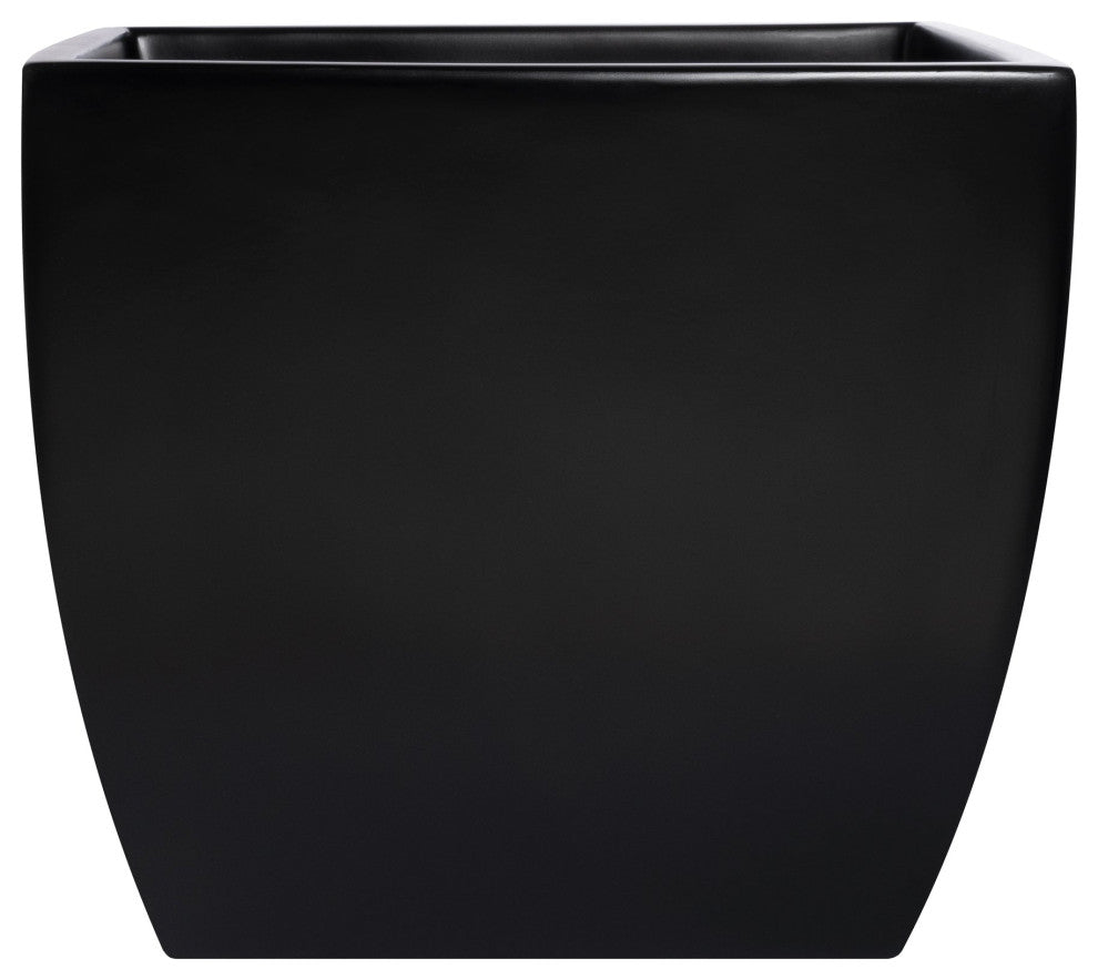 Pacifica Square Curved Planter Box, Black, 16"x16"x14.5"