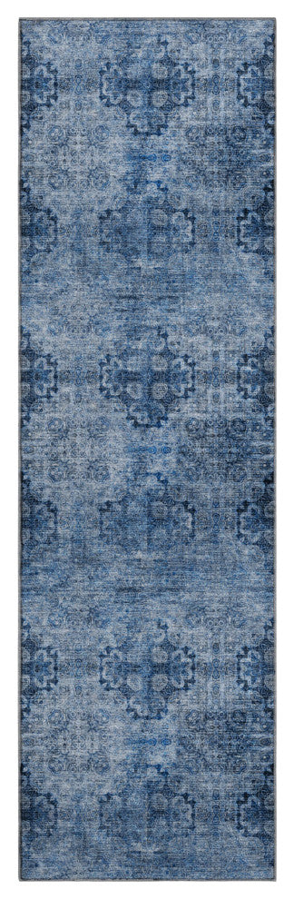 Premium Machine Washable Mayfield AMF557 Navy 2'3" x 7'6" Runner Rug