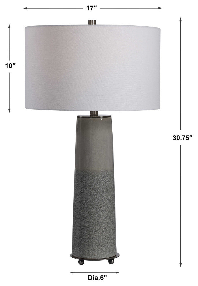 Sleek Light Gray Column Table Lamp Ceramic Two Tone Gloss Textured