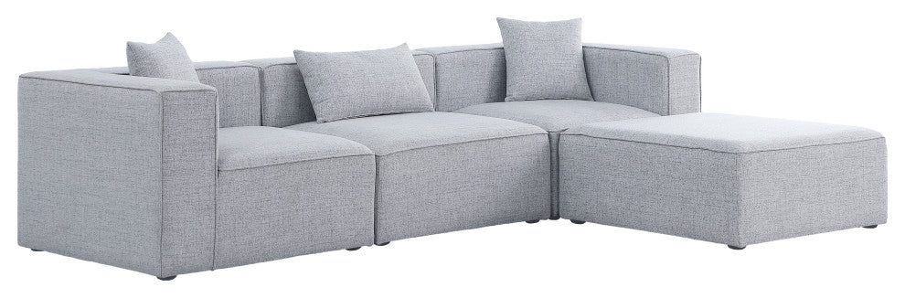 Cube Upholstered Modular Sectional, Gray, 4-Piece: 1 Armless Chair, 2 Corner Chair, 1 Ottoman, Linen Texured Fabric