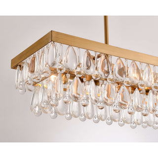 Bonnie Brushed Brass 6-light Crystal Teardrop Rectangle Chandelier