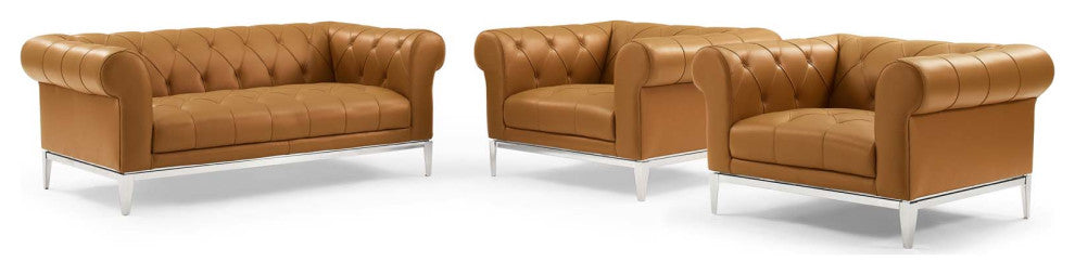 Idyll Tufted Upholstered Leather 3 Piece Set - Tan