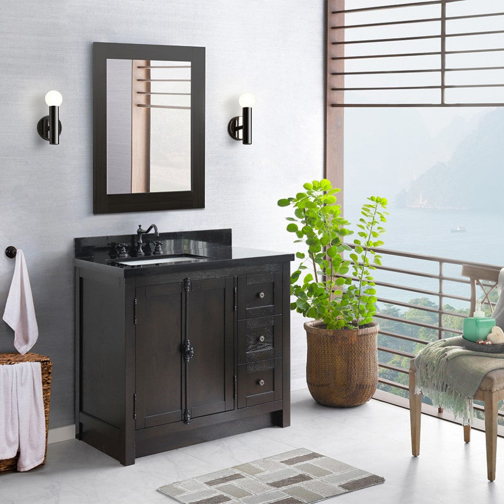 37" Vanity, Brown Ash With Black Galaxy Top, Left Doors/Left Rectangle Sink