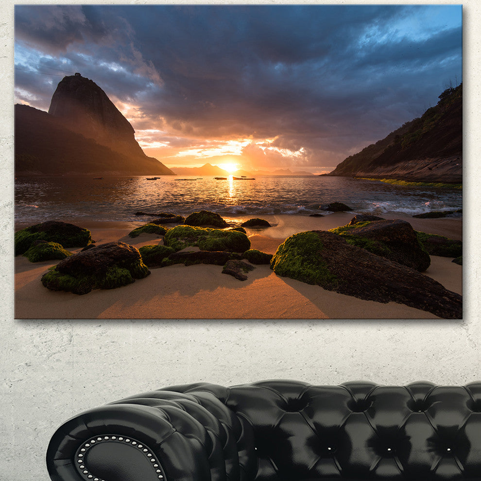 Beautiful Sunrise in Red Seashore, Large Beach Canvas Wall Art, 40"x30"