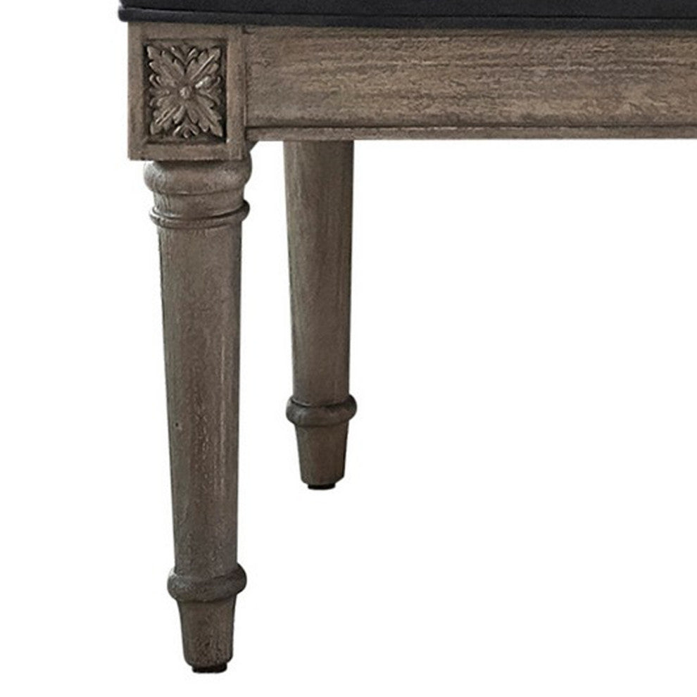 Benzara BM242606 Bench With Velvet Upholstered Seat and 6 Legged Support, Gray