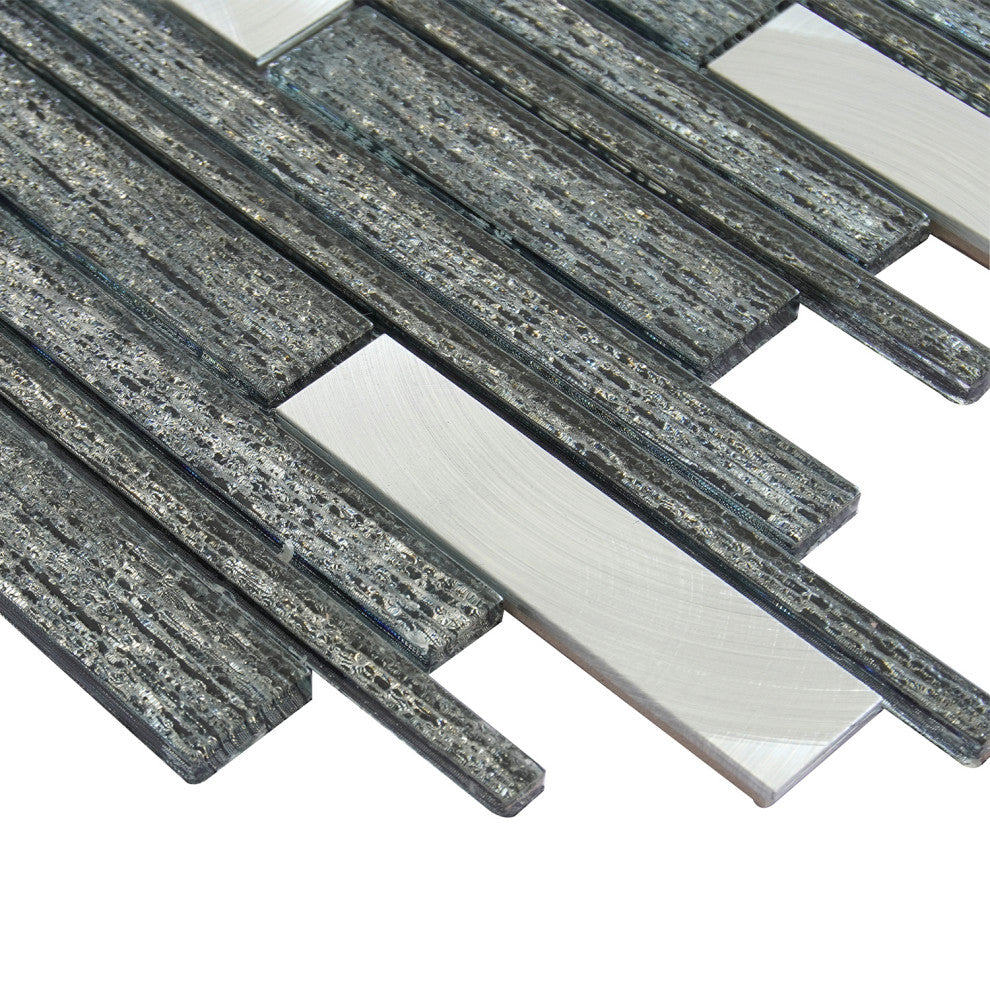 Ardcarn 11.8"x10.9" Laminated Glass Mosaic Mix Wall Tile, Black, Box of 15