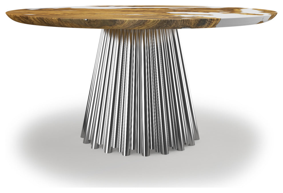 Grazia Olive Round Dining Table, Chrome Base, 6 Seater