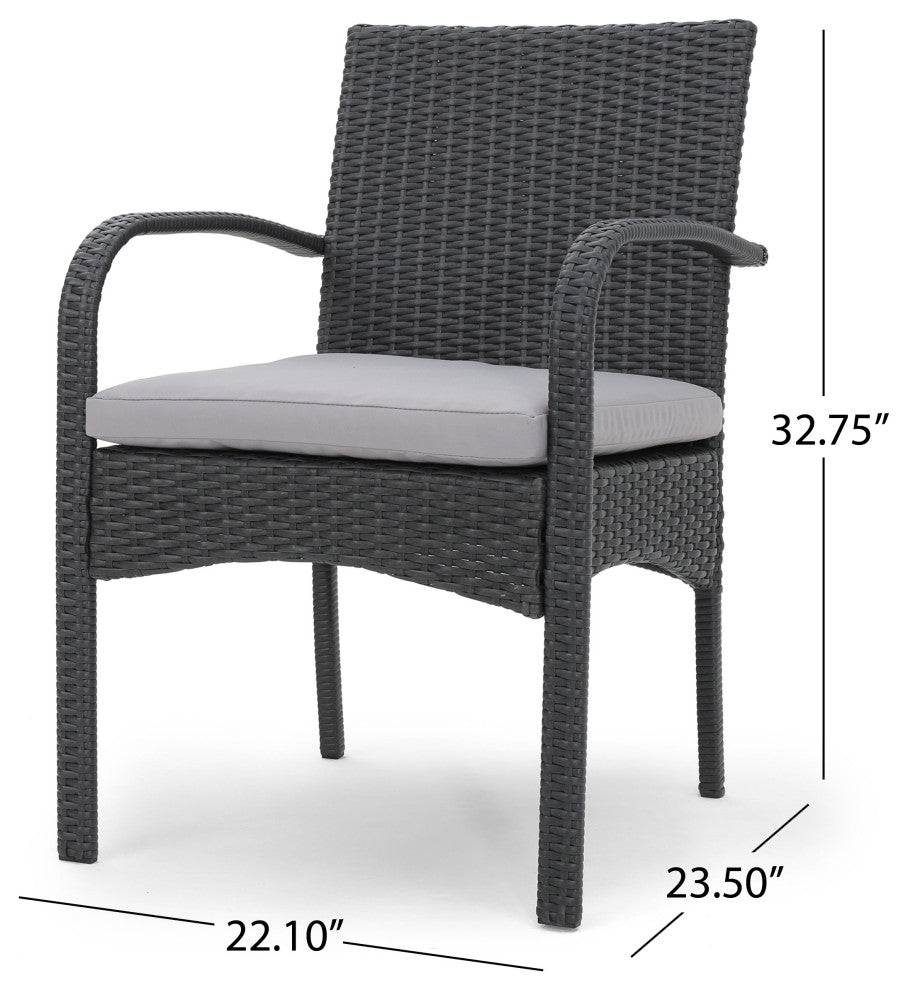 GDF Studio 3-Piece Portola Outdoor Gray Wicker Bistro With Cushions Set