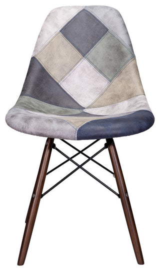 Patch Leatherette Upholstery DSW Dining Side Chair, Dark Walnut Leg, Blue/Gray