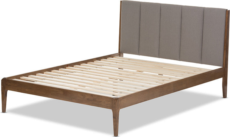 Ember Light Gray Fabric and Medium Brown Finish Wood King Size Platform Bed
