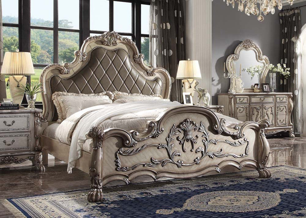 Jazlyn Ornamental Baroque Standard Bed, Vintage Bone White, King