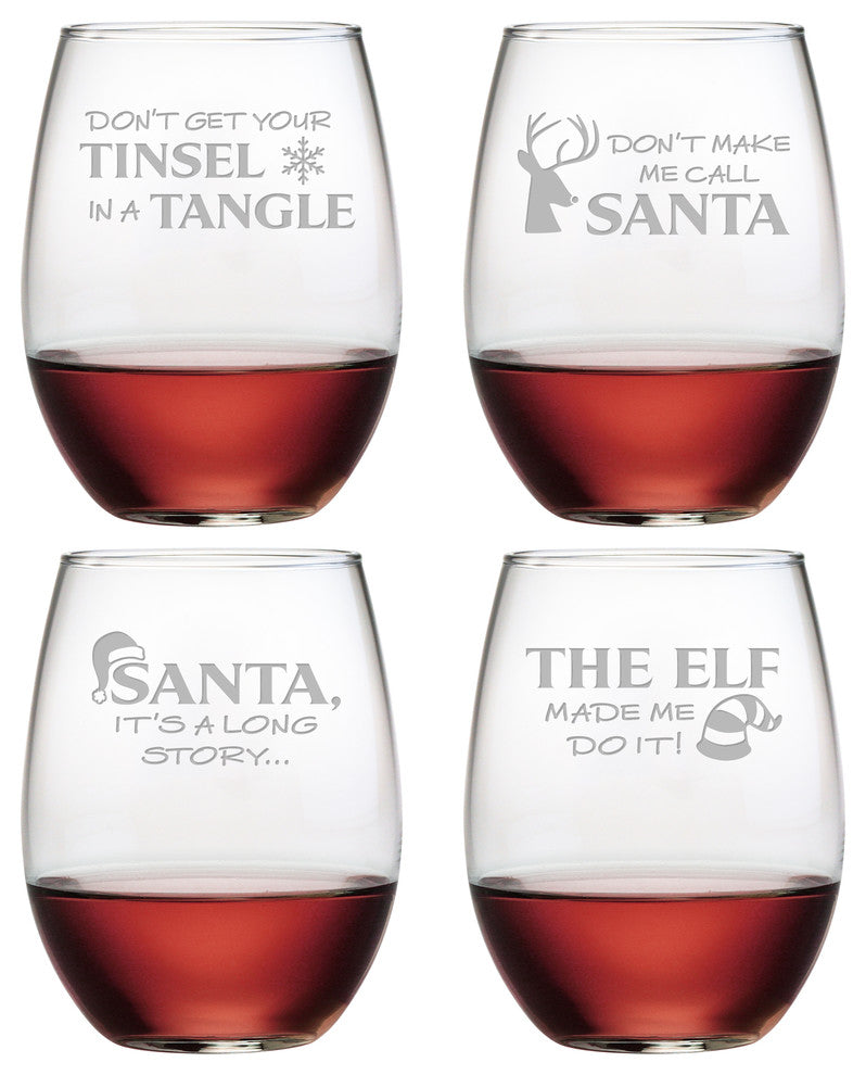 Holiday Hijinks 4-Piece Stemless Wine Glass Set