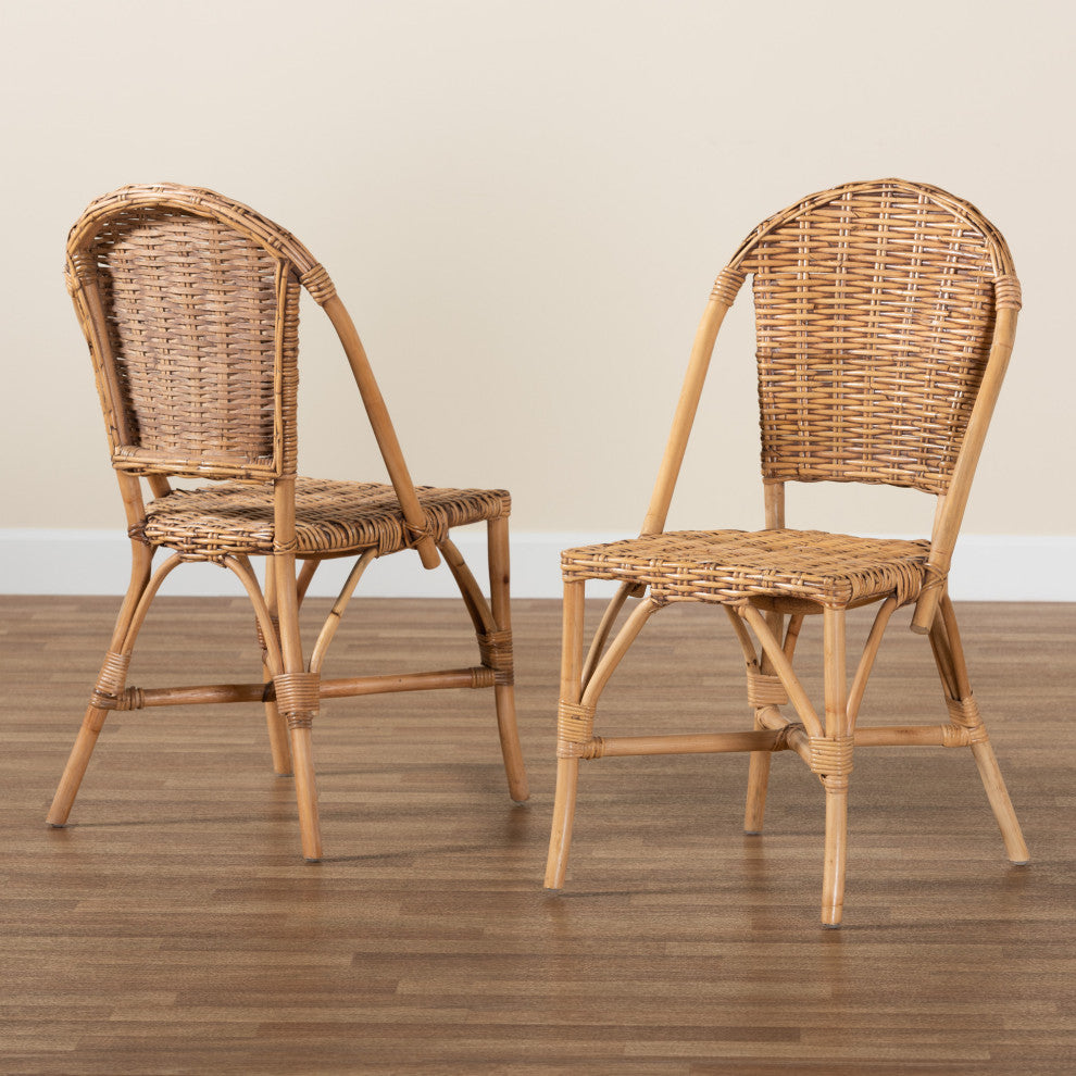 Neola Modern Bohemian Natural Rattan 2-Piece Dining Chair Set