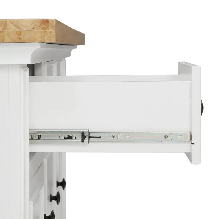 Contemporary Kitchen Island, Spacious Natural Top & Plenty Storage Space, White
